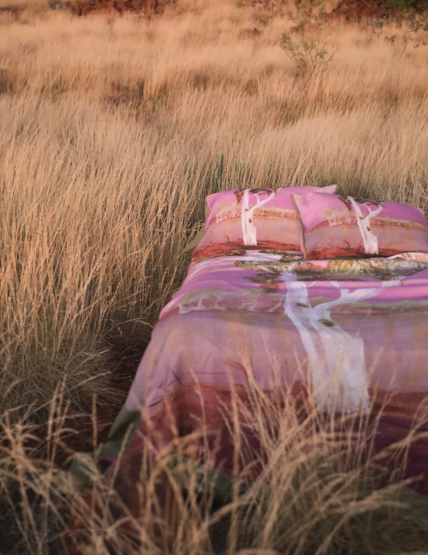 Linen Bed Cover - Pink Tree