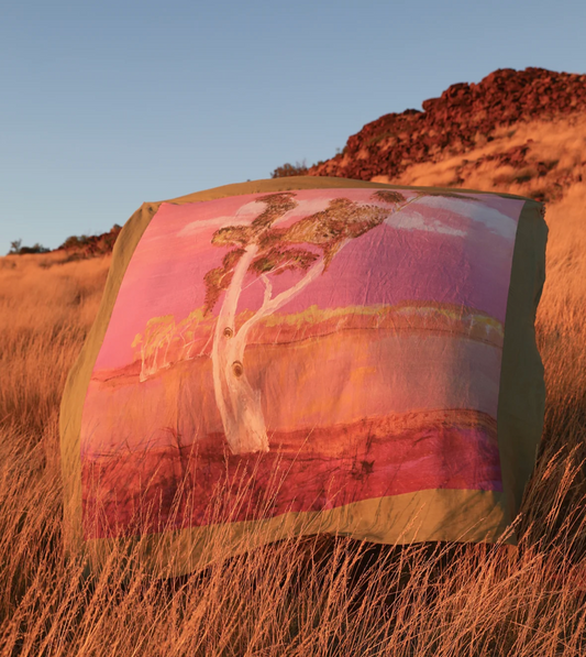 Linen Bed Cover - Pink Tree