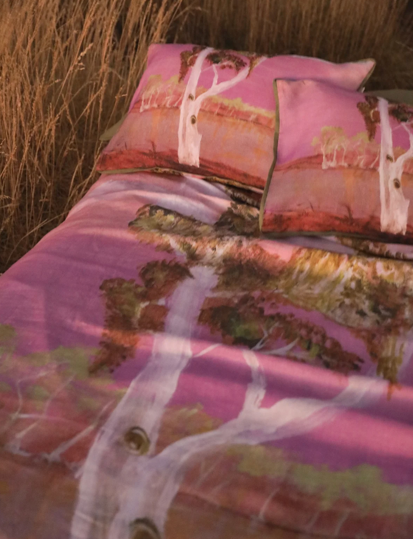 Linen Bed Cover - Pink Tree